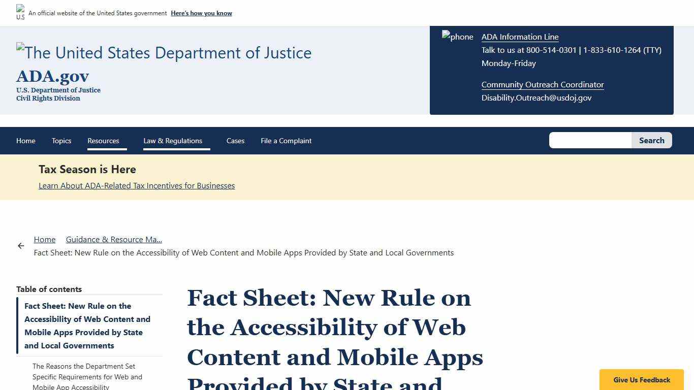 Fact Sheet: New Rule on the Accessibility of Web Content and Mobile Apps Provided by State and Local Governments ADA.gov